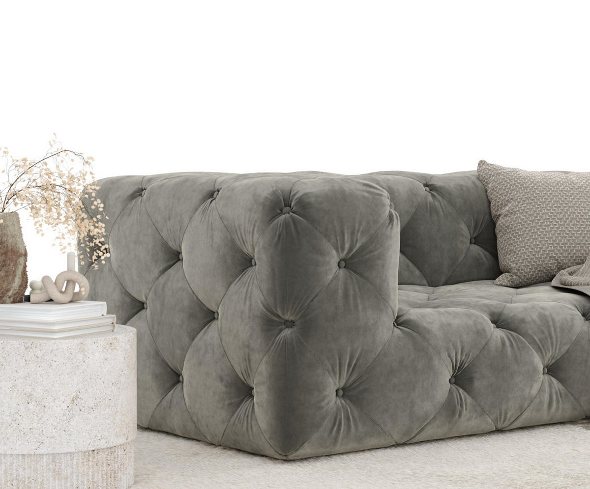 2-SITZER-SOFA Cosimo Grau Samtstoff - Schwarz/Grau, Holz/Holzwerkstoff (193/71/100cm) - Maison de Reve