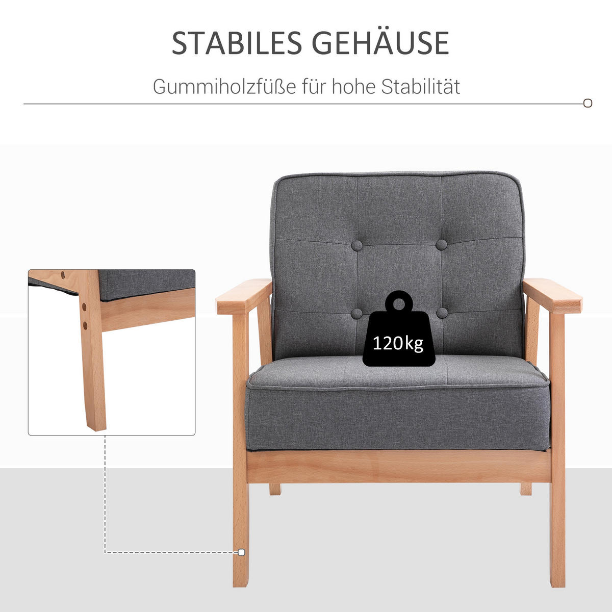 SESSEL DE-06862 mit Holzbeinen und Leinenoptik Grau - Grau, Holz (70/74/64.5cm) - ComfortXL