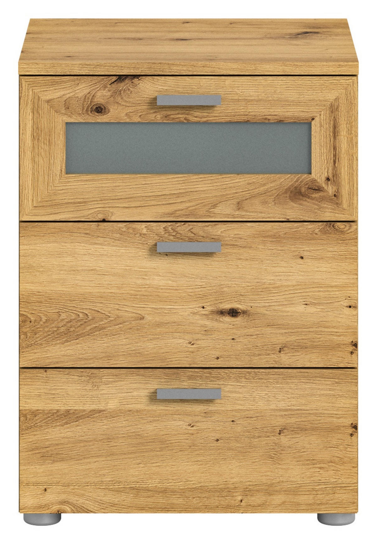 NACHTTISCH Eiche Artisan Komforthöhe 60 cm, 3x Schublade mit Vollauszug - Silberfarben/Eiche Artisan, Glas/Holzwerkstoff (45/60/40cm) - Inn.Furn