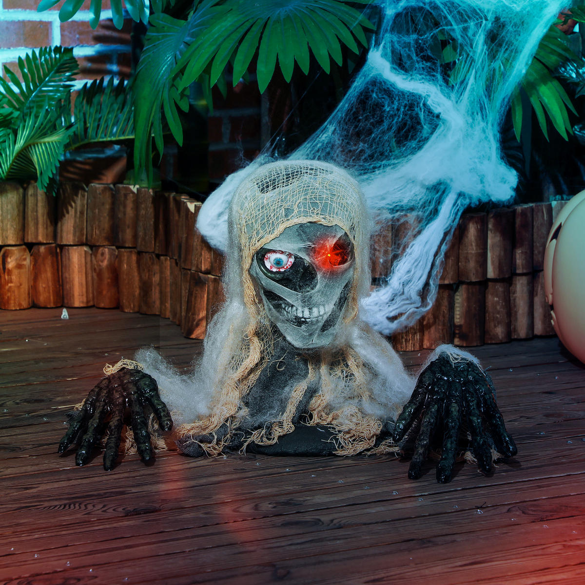 HALLOWEEN Dekoration Einäugige Mumie, Krabbelnde Mumie mit Rot Leuchtende Augen - Multicolor, Kunststoff (18/35/55cm) - HOMCOM