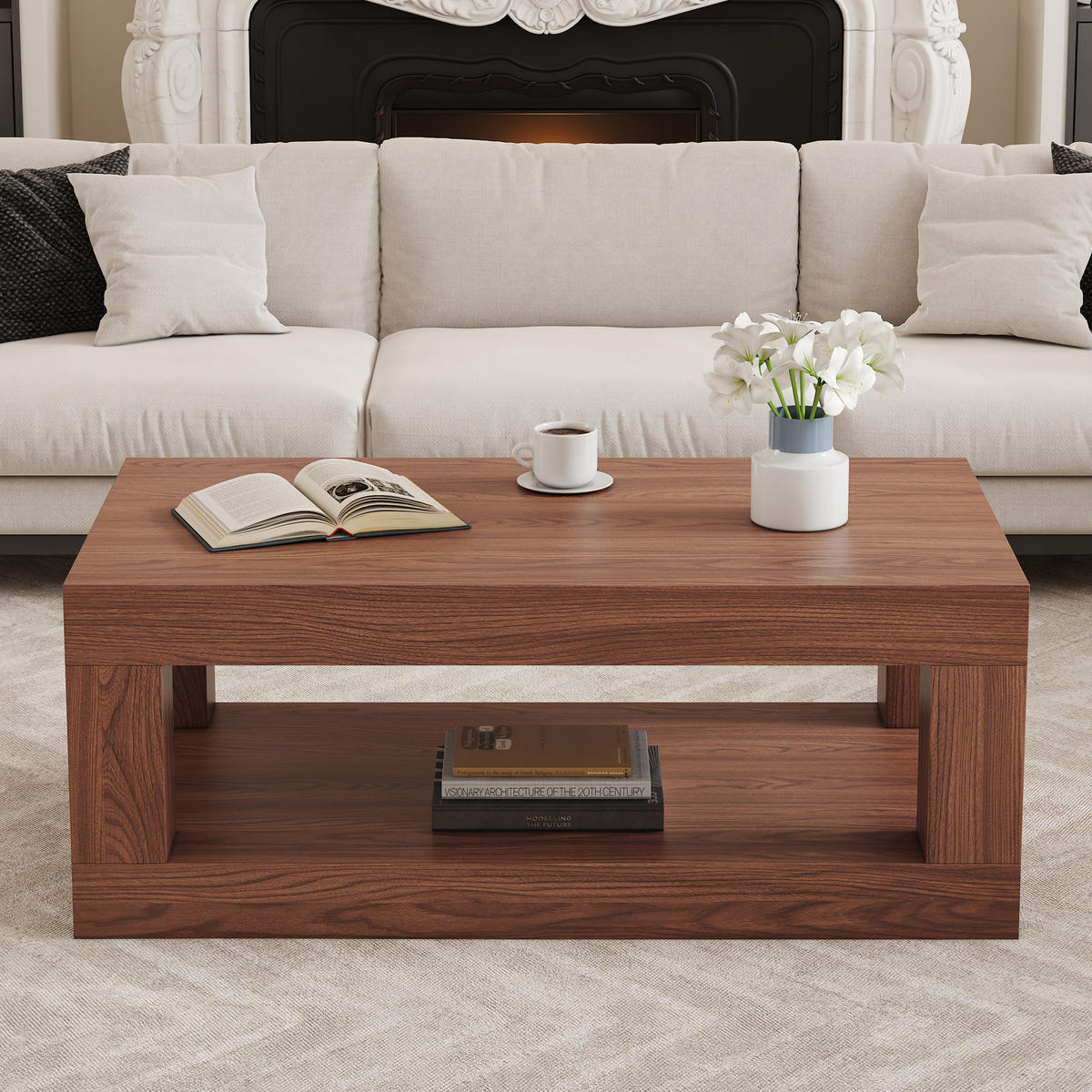 COUCHTISCH Rechteckig mit Ablagefach Wohnzimmer MDF Walnuss - Nussbaumfarben, Holzwerkstoff (93/53/45.5cm) - EVRYAE