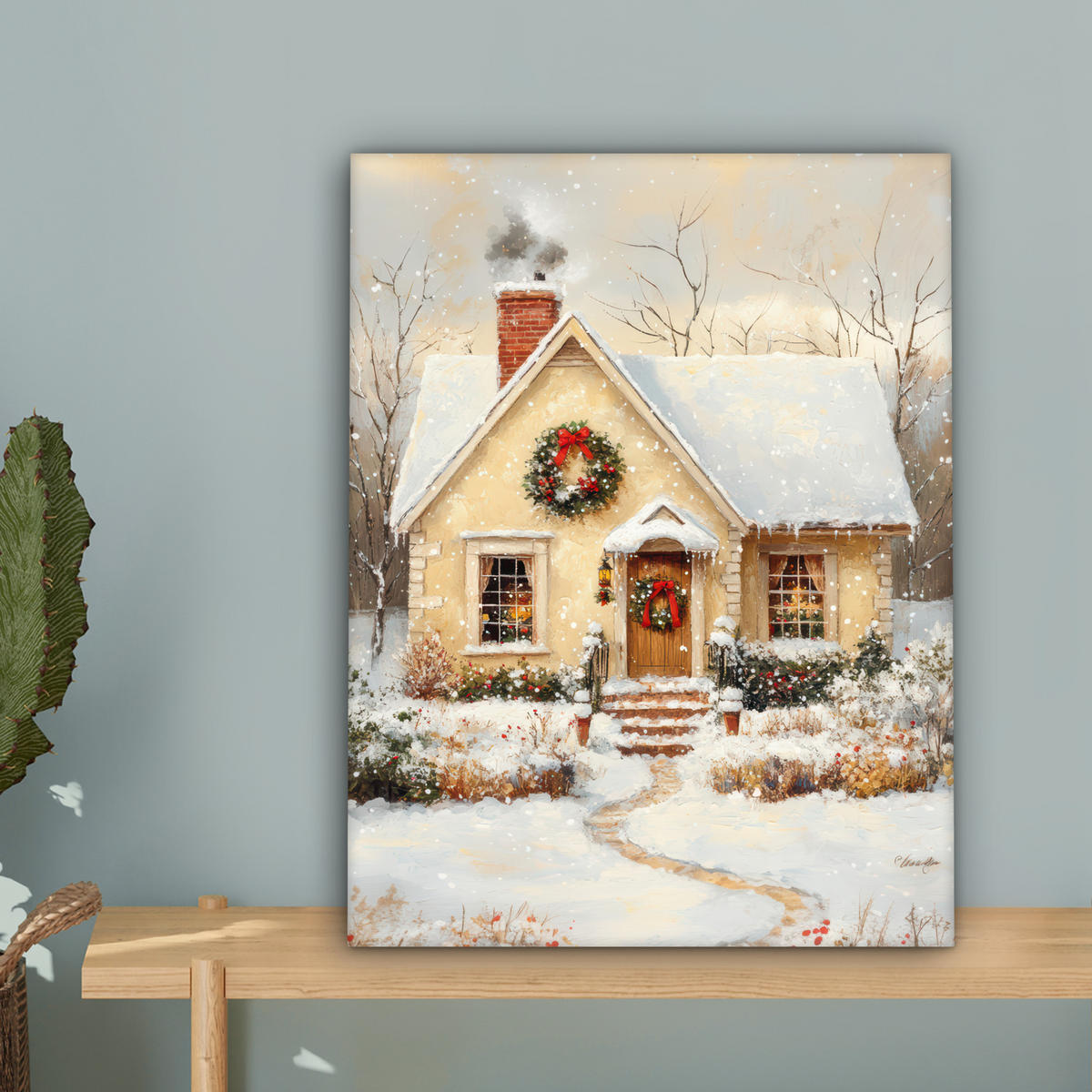 LEINWANDBILD Weihnachten - Zuhause - Winter - Schnee 30x40 cm - Creme, Textil (30/40cm) - MuchoWow