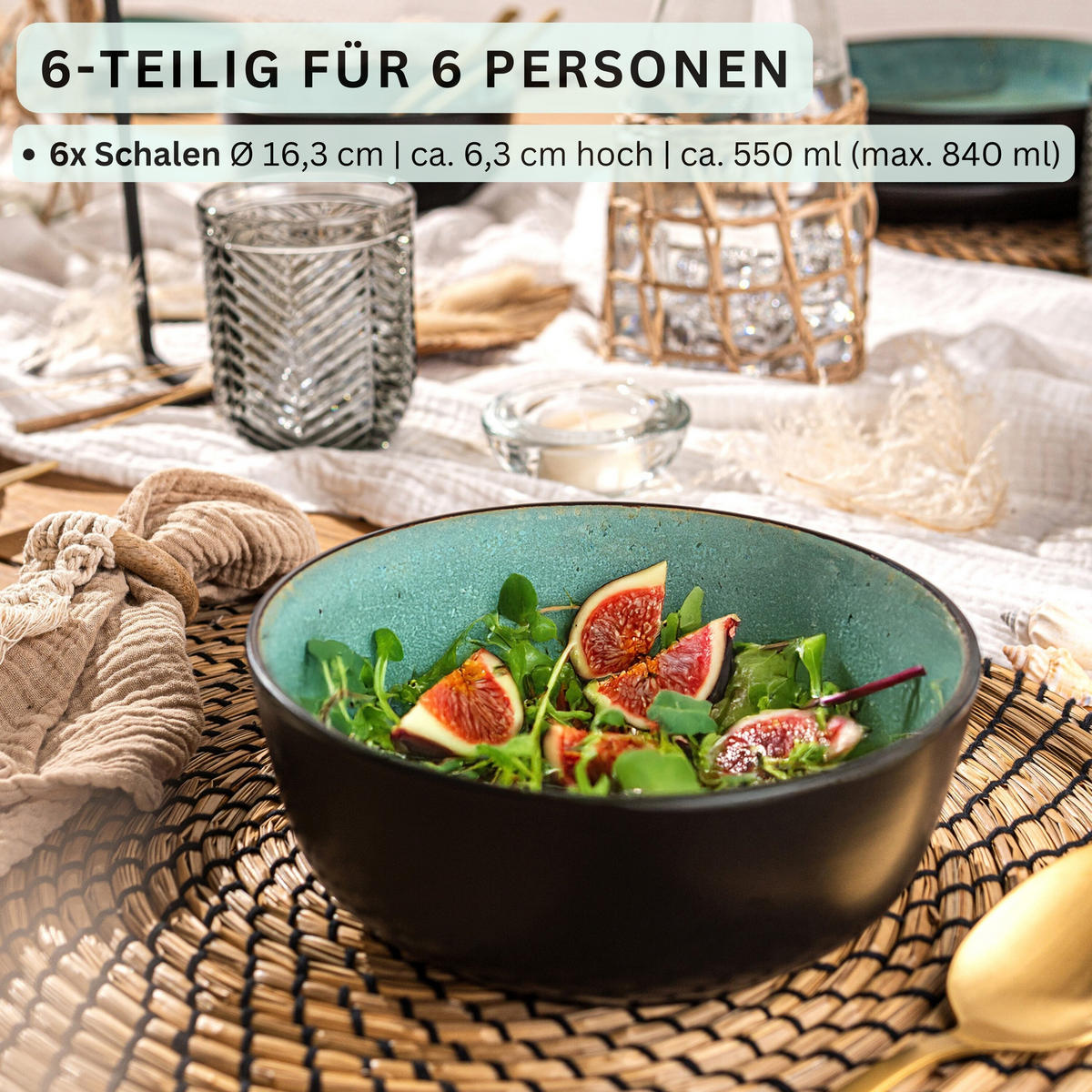 SCHALEN SET FIJI - 6 teilig aus Steingut - Grün, Keramik (21cm) - Sänger