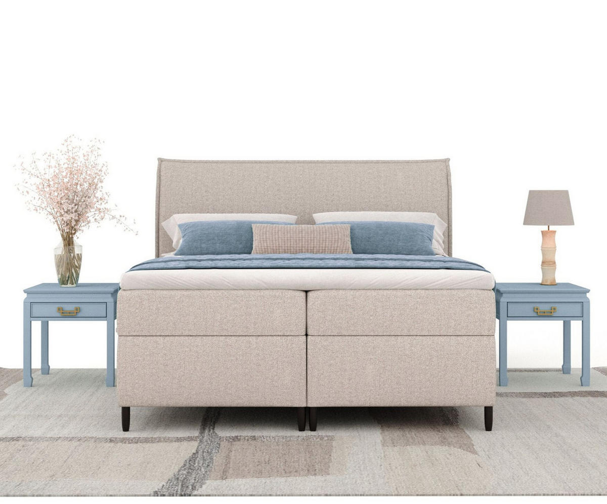 BOXBETT 180/200 cm Corvus, in Cashmere-Farbe, Matratze, Topper, Bettkasten, H2 = mittel - Kaschmir/Schwarz, Holz/Holzwerkstoff (180/200cm) - Maison de Reve
