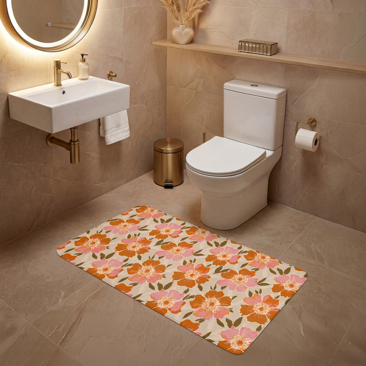 WC-VORLEGER Blumen - Motiv - Retro WC Teppich 120x60 cm - Multicolor, Kunststoff/Textil (120/1cm) - OnlyWow