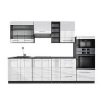 KÜCHENZEILE Fame-Line Weiß Hochglanz/Anthrazit 280 cm, AP Anthrazit - Weiß Hochglanz/Anthrazit, Holzwerkstoff (280/81.6/60cm) - Vicco