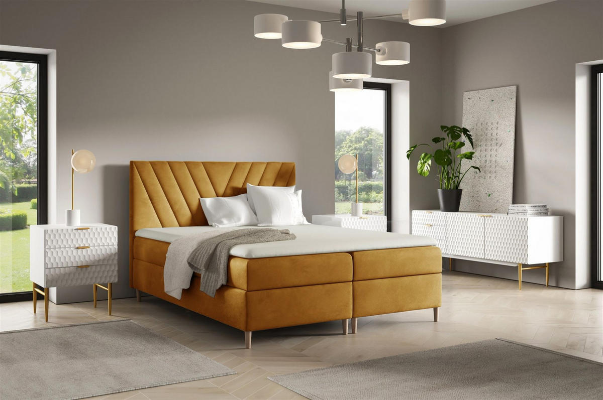 BOXBETT Espen Premium überlänge - Gelb, Holzwerkstoff/Textil (140/220cm) - Fun Möbel