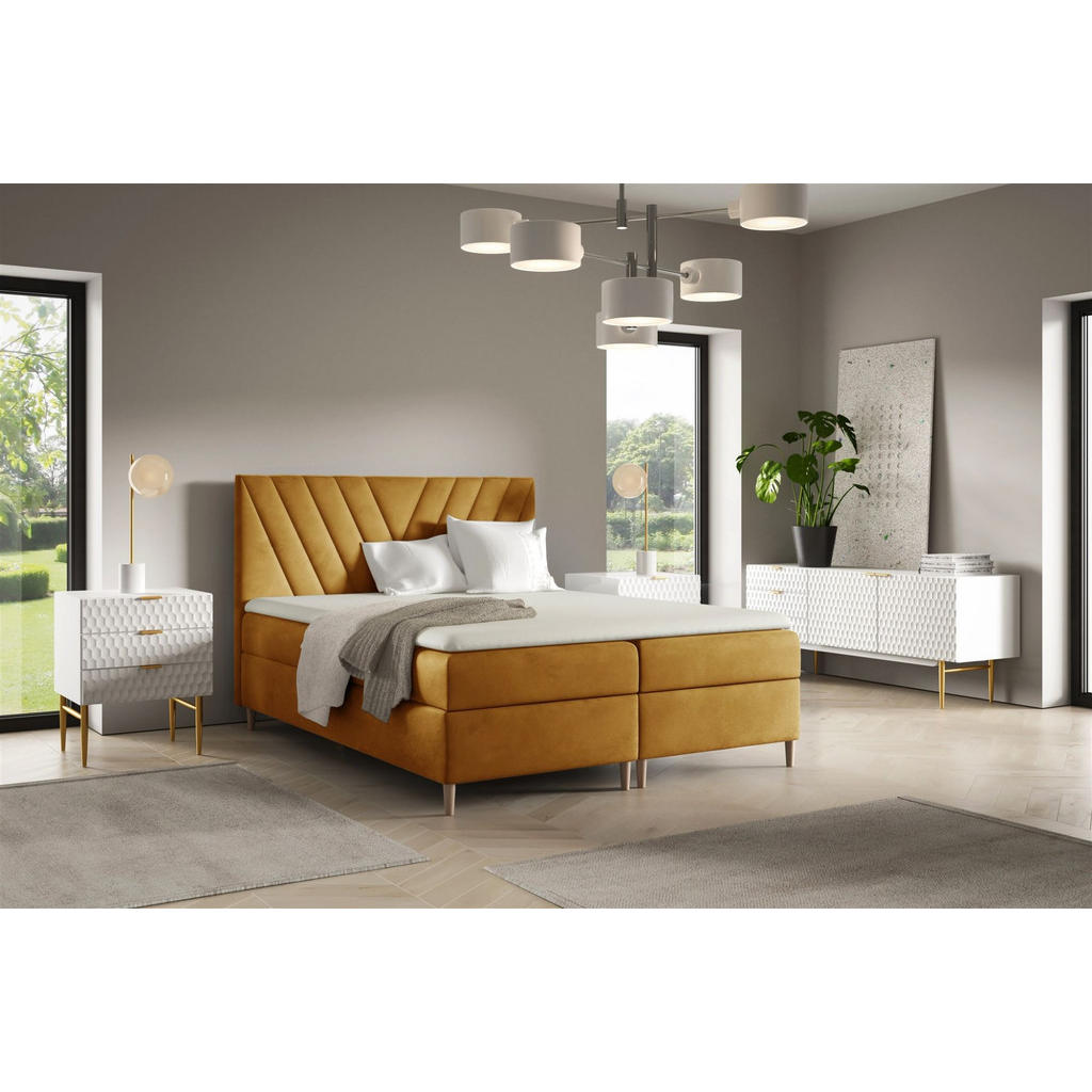 Thumbnail - Fun Möbel Boxbett, Gelb, Textil, 120x200 cm, Schlafzimmer, Betten, Boxspringbetten