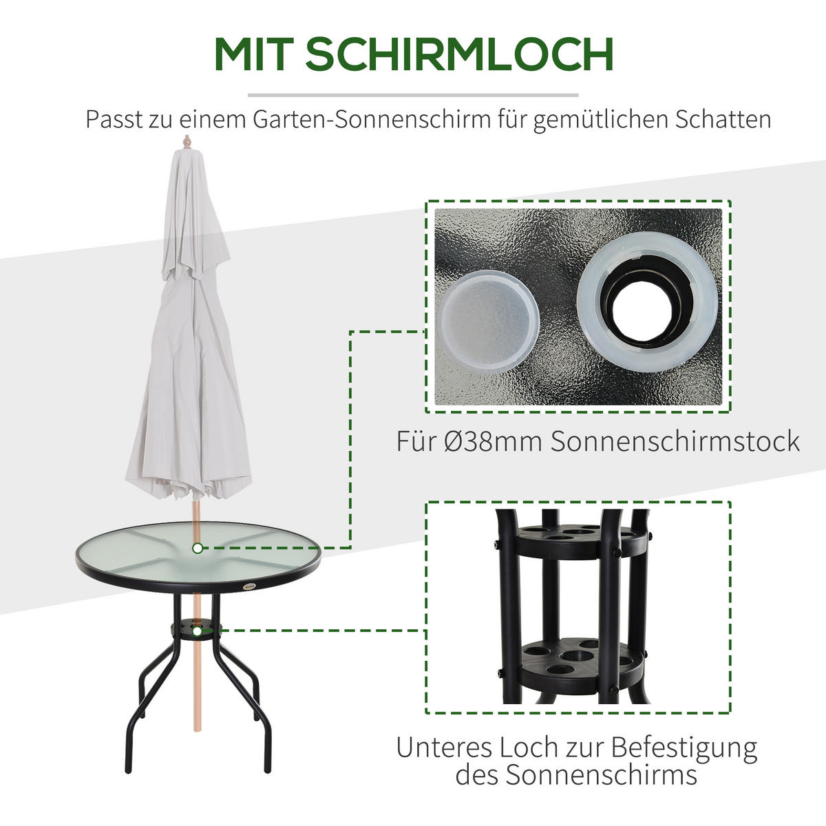 GARTENTISCH, Schwarz, Metall, Hartglas - Schwarz, Glas/Metall (80/80/72cm) - Outsunny