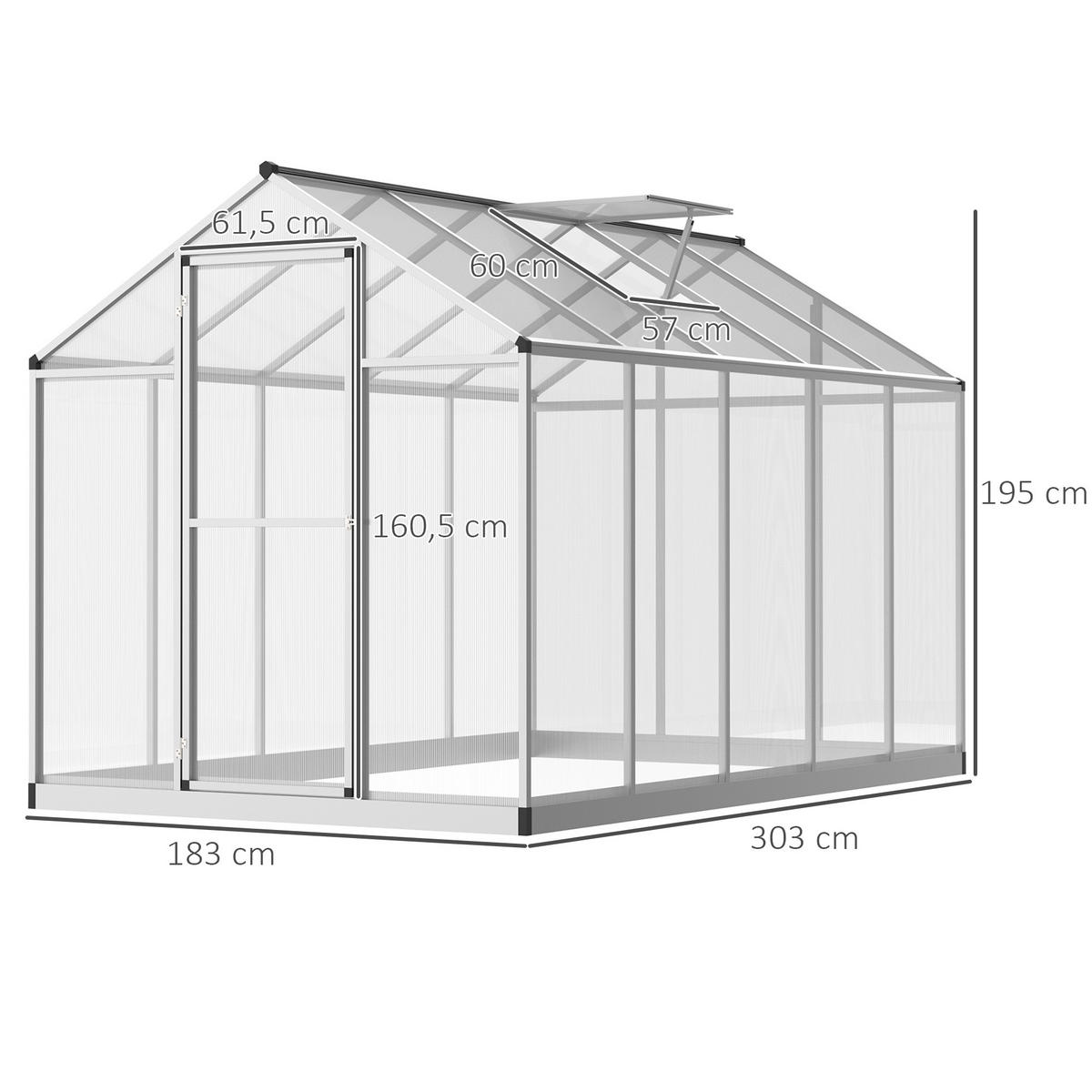 GEWÄCHSHAUS DE-11897 mit Fundament & Dachluke Silber - Transparent, Metall (183/195/303cm) - ComfortXL