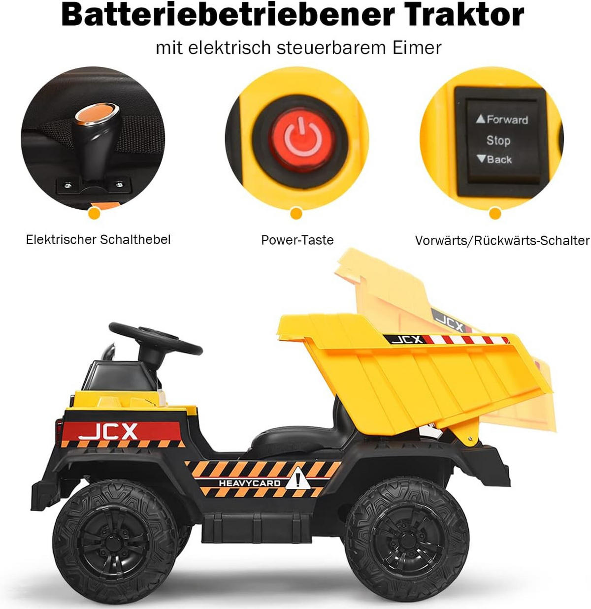 TRAKTOR 12V Kinder Gelb - Gelb, Kunststoff (63.5/58/107cm) - COSTWAY