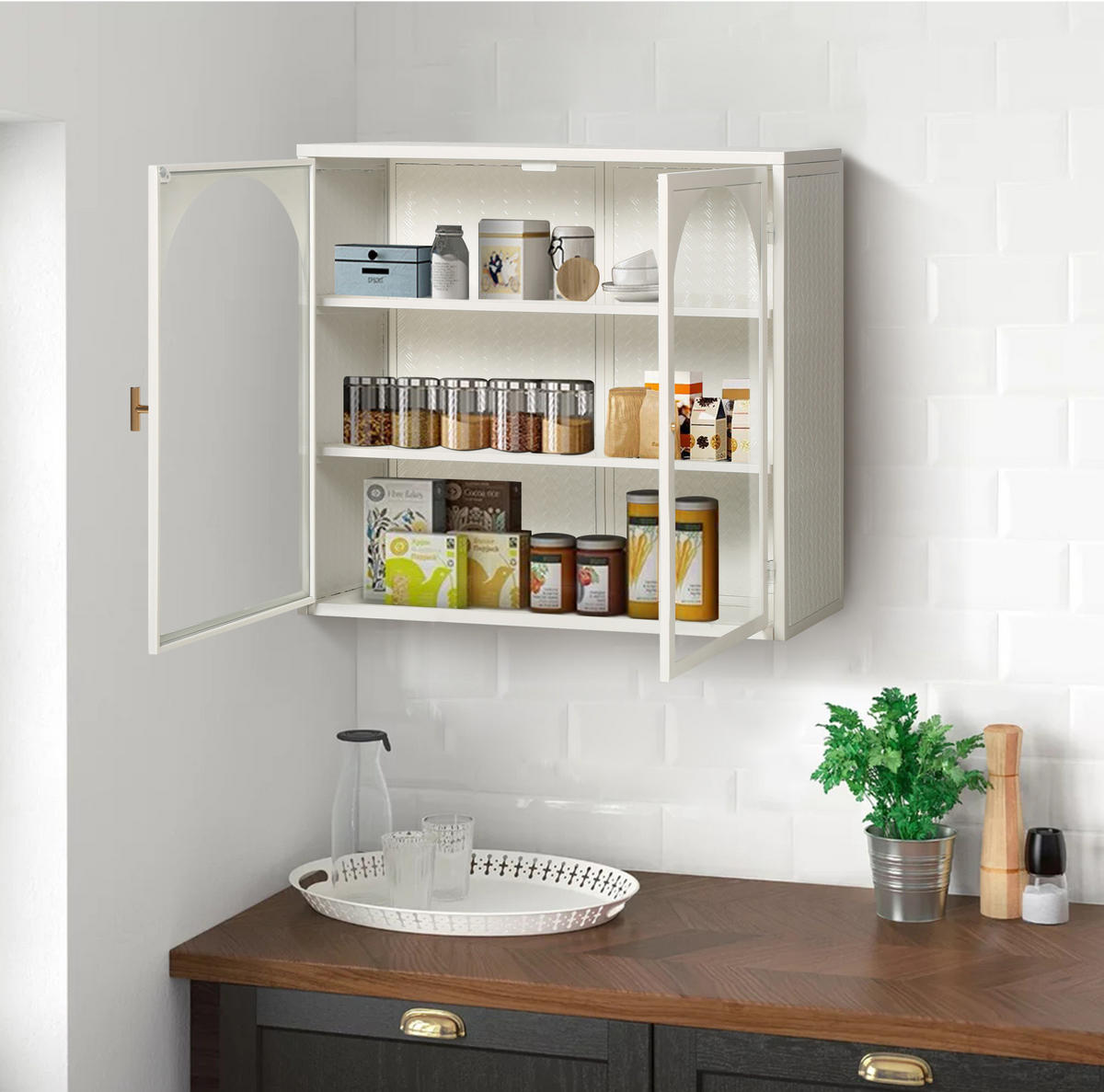 KÜCHENOBERSCHRANK 60/23/70 cm mit 2 Glastüren, 3 Ebenen und abnehmbarem Einlegeboden, Weiß - Weiß, Glas (70/60/23cm) - Redom