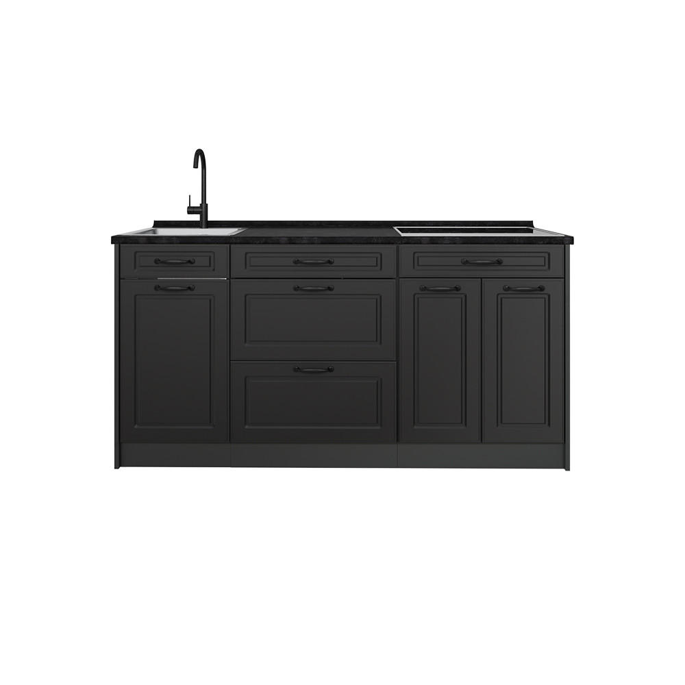 KÜCHENBLOCK R-Line, Anthrazit Landhaus/Anthrazit, 160 cm Arbeitsplatte Anthrazit - Anthrazit, Holzwerkstoff (160/81.6/60cm) - Vicco