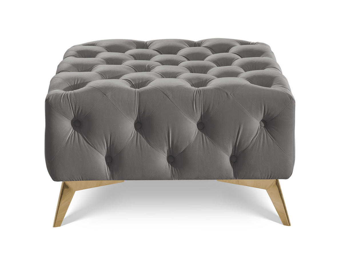 HOCKER Chesterfield Whitby Grau Samt mit goldenen Füßen - Goldfarben/Grau, Holz/Textil (80/45/80cm) - S-Style Möbel