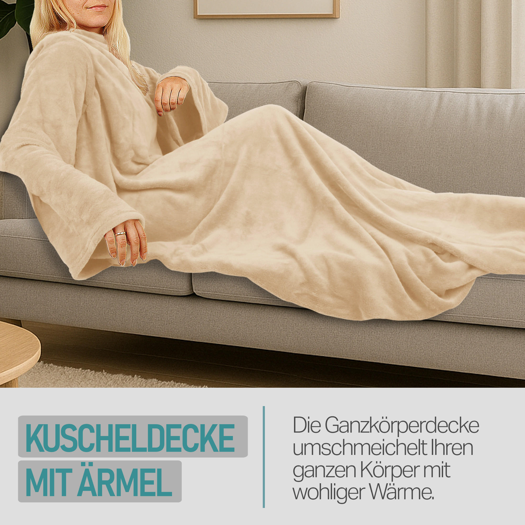 KUSCHELDECKE MIT ÄRMELN Beige - Beige, Textil (180/130cm)