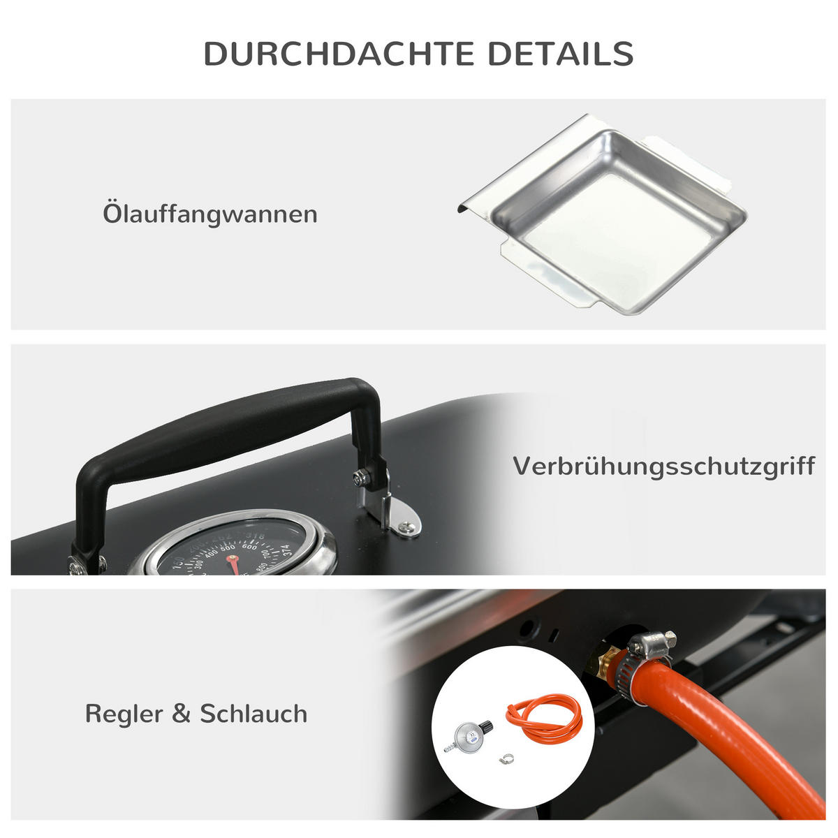 GASGRILL inkl 2 Edelstahl-Brenner - Schwarz, Metall (34.5/37/66cm) - Outsunny