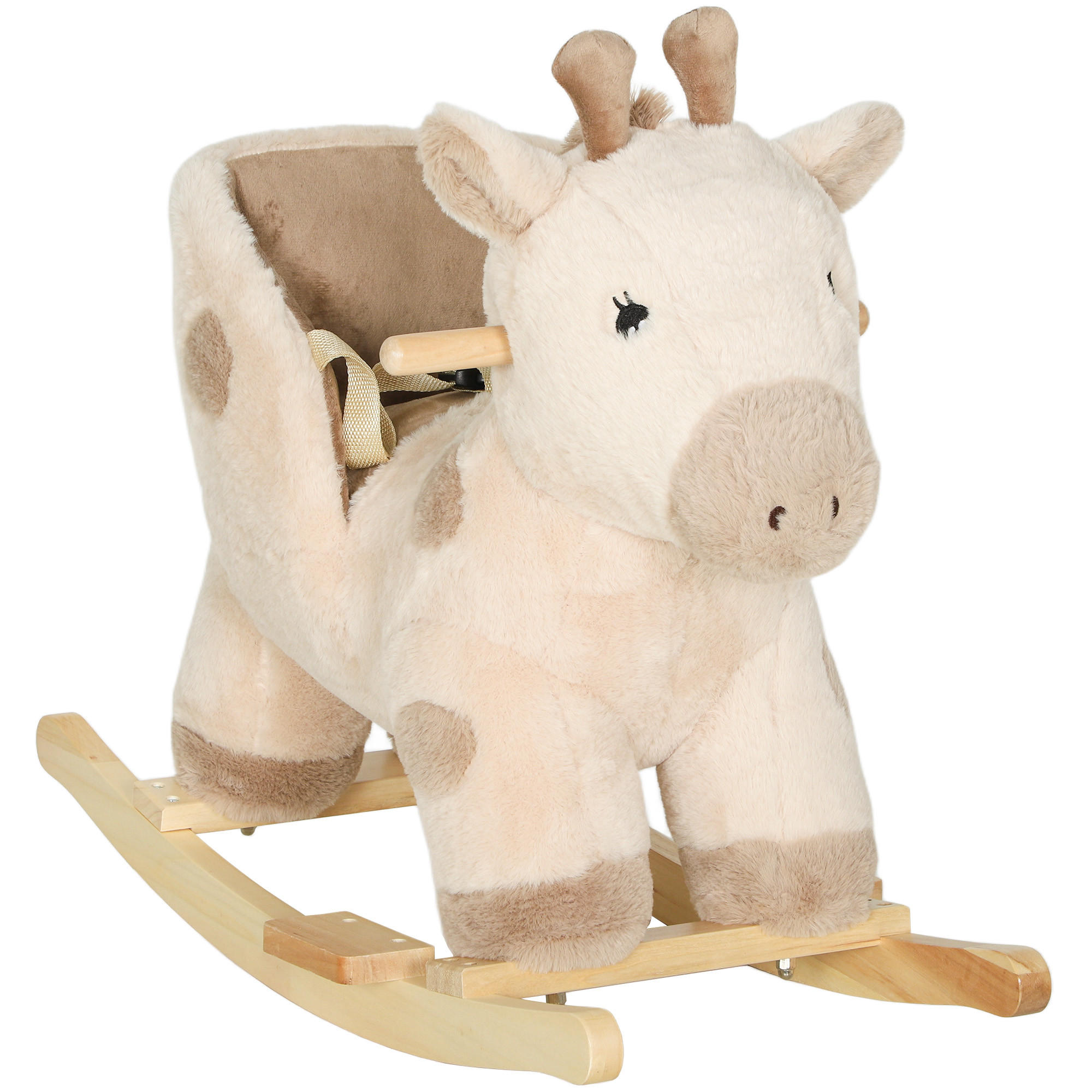 SCHAUKELPFERD DE-18247 Giraffe mit Sound & Sicherheitsgurt Beige - Beige, Holz (35/50/68cm) - ComfortXL