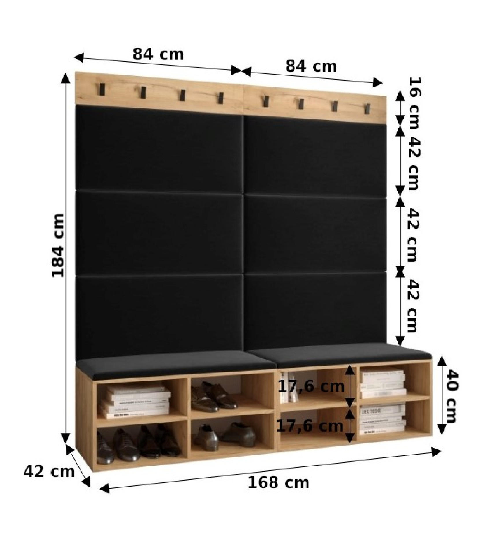 Thumbnail - Möbel Kryspol Garderoben-Set, Eiche, Pink, Kunststoff, Nachbildung, 4-Sitzer, 4 Fächer, 168x184x42 cm, Garderobe, Garder...