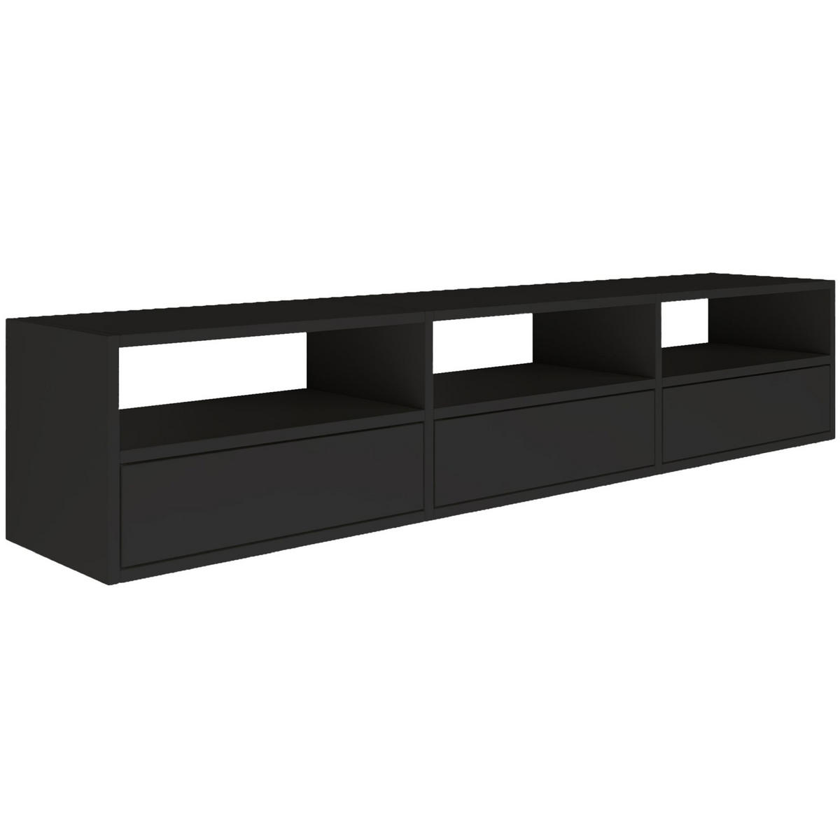TV-LOWBOARD hängend, 3 Klappen und Ablagen, Schwarz, 150 cm - Schwarz, Holzwerkstoff (150.1/30/30cm) - Selsey