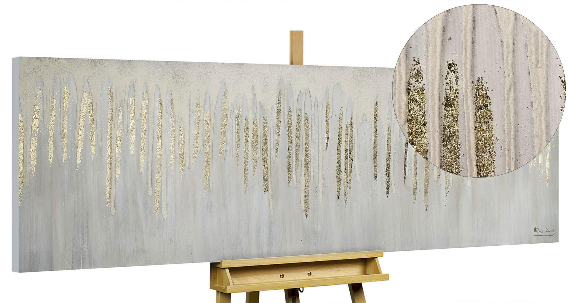 ACRYLBILD HANDGEMALT 150/50 cm - Weiß/Grau, Holz/Textil (1.7/50cm) - KUNSTLOFT
