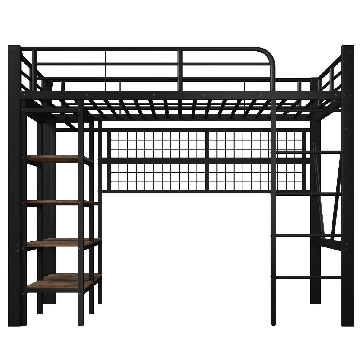 HOCHBETT 90/200 cm aus Metall mit LED-Beleuchtung, Ablagefach und Kleiderstange - Schwarz, Metall (90/200cm) - Flora Grace