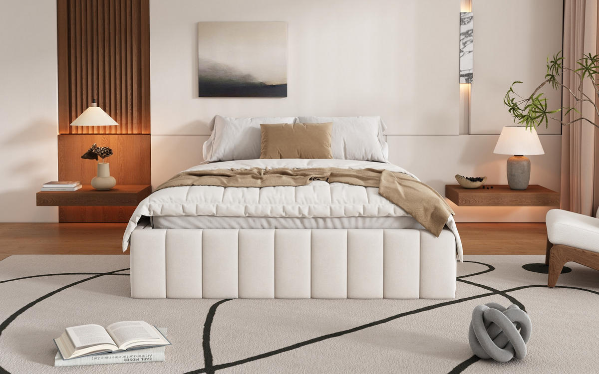 POLSTERBETT 140/200 cm Beige aus Samt mit 4 Schubladen - Beige, Textil (140/200cm) - OKMYHOME