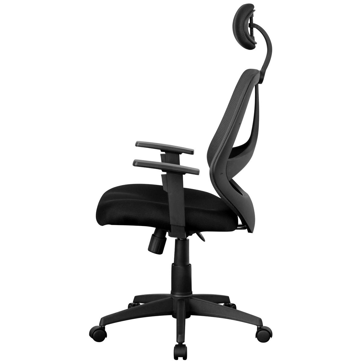BÜROSTUHL Schwarz Stoff drehbar mit Armlehnen, Kopfstütze und 120 kg Belastbarkeit X-XL - Schwarz, Textil (57/127/61cm) - KADIMA DESIGN