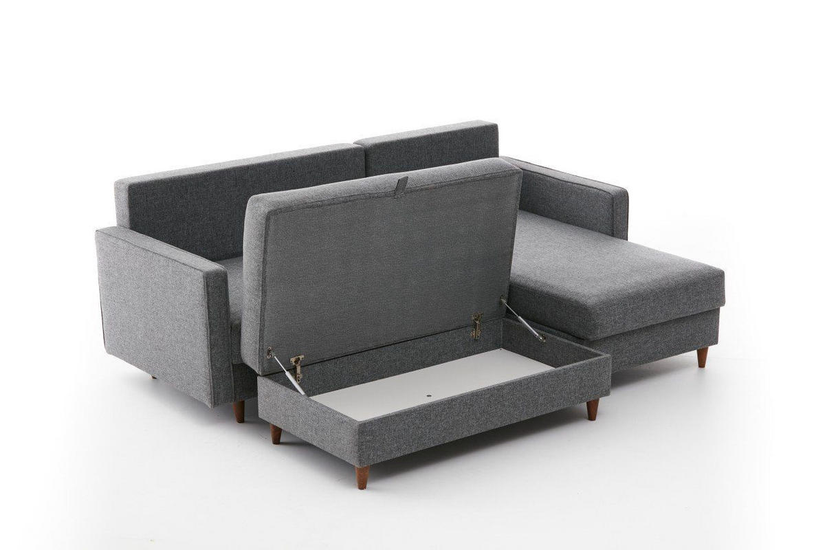 ECKSOFA mit Hocker, Schlaffläche - Walnussfarben/Braun, Holz/Kunststoff (155/210cm) - myHomelando