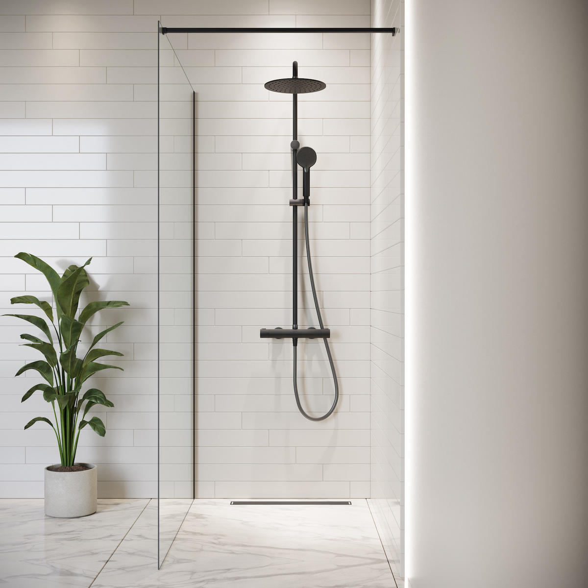 DUSCHWAND Florida - 100 x 200 cm - Schwarz - Walk-In Duschabtrennung aus Sicherheitsglas - Schwarz, Glas (100/200cm) - Badplaats