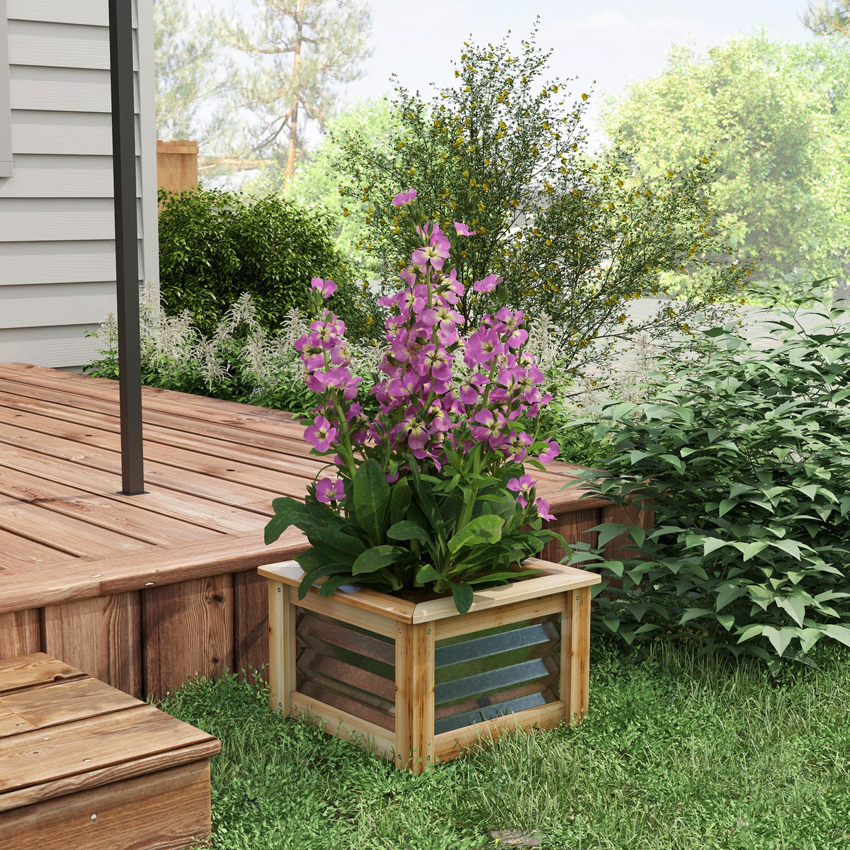 PFLANZENBEET, Kräuterbeet für Garten, Balkon, Natur, 45 x 45 x 30 cm - Naturfarben, Metall (45/30/45cm) - Outsunny