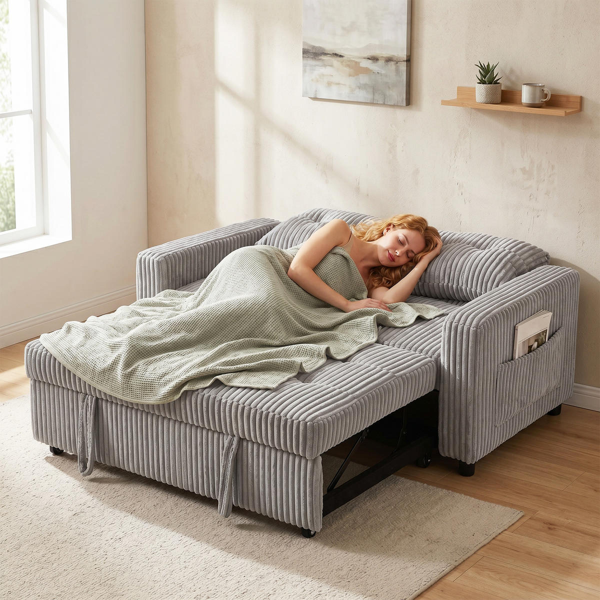 2-SITZER Schlafsofa Hellgrau 157.0/90.0/91.0 cm - Hellgrau, Textil (90/91/157cm)