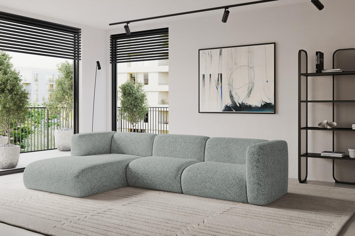 ECKSOFA Ottomane Links MIRA-L1 227x179x89 Grün Velours - Schwarz/Hellgrün, Holzwerkstoff/Kunststoff (227/179cm) - ALTDECOR