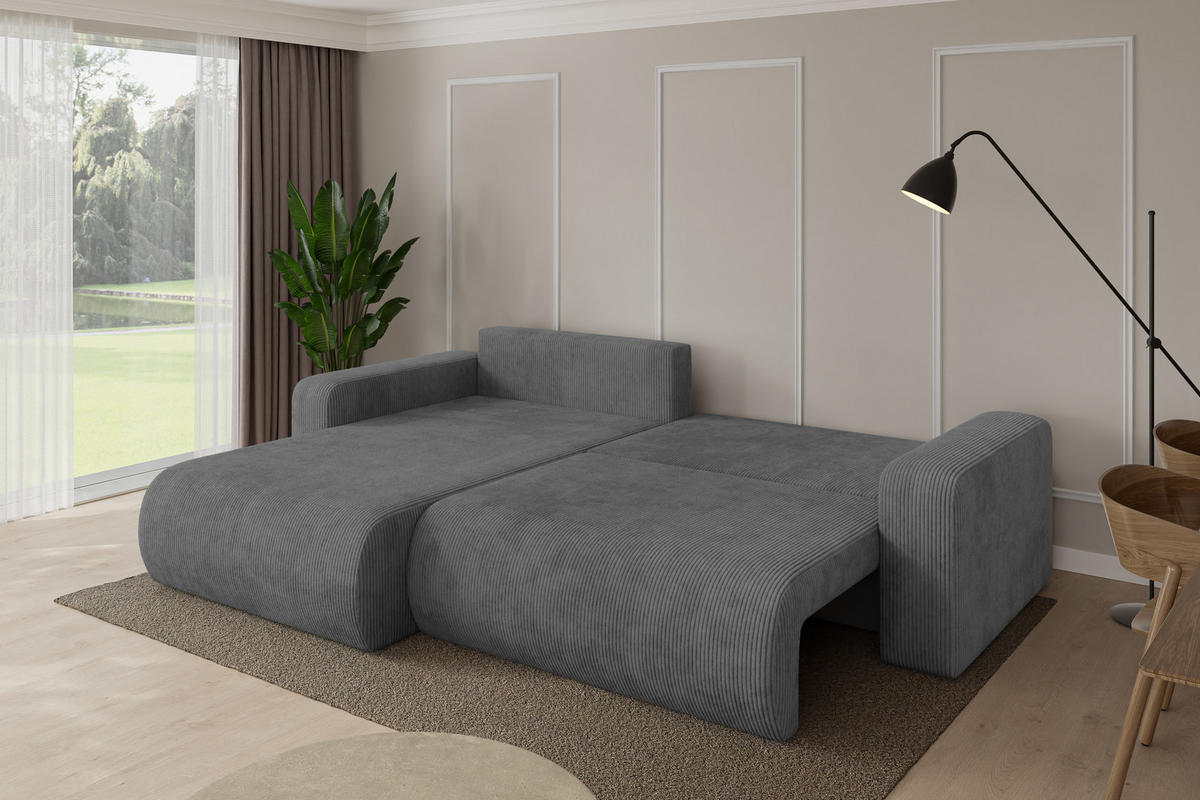 ROHOVÁ SEDAČKA s funkcí spaní, otoman vlevo BERY-L 276x193x88 tmavě šedá manšestr - černá/tmavě šedá, kompozitní dřevo/textil (276/193cm) - ALTDECOR