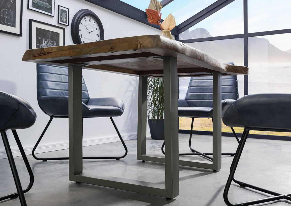 BAUMTISCH Mango 160x90x77 natur lackiert / U-Beine silber mattFREEFORM 5 - Naturfarben, Holz (160/90/77cm) - Massivmoebel24