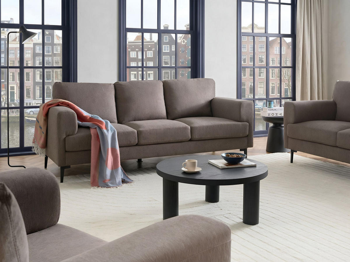 3-SITZER-SOFA Stoff Braun Lousto - Schwarz/Braun, Textil (213/85/65cm) - Beliani