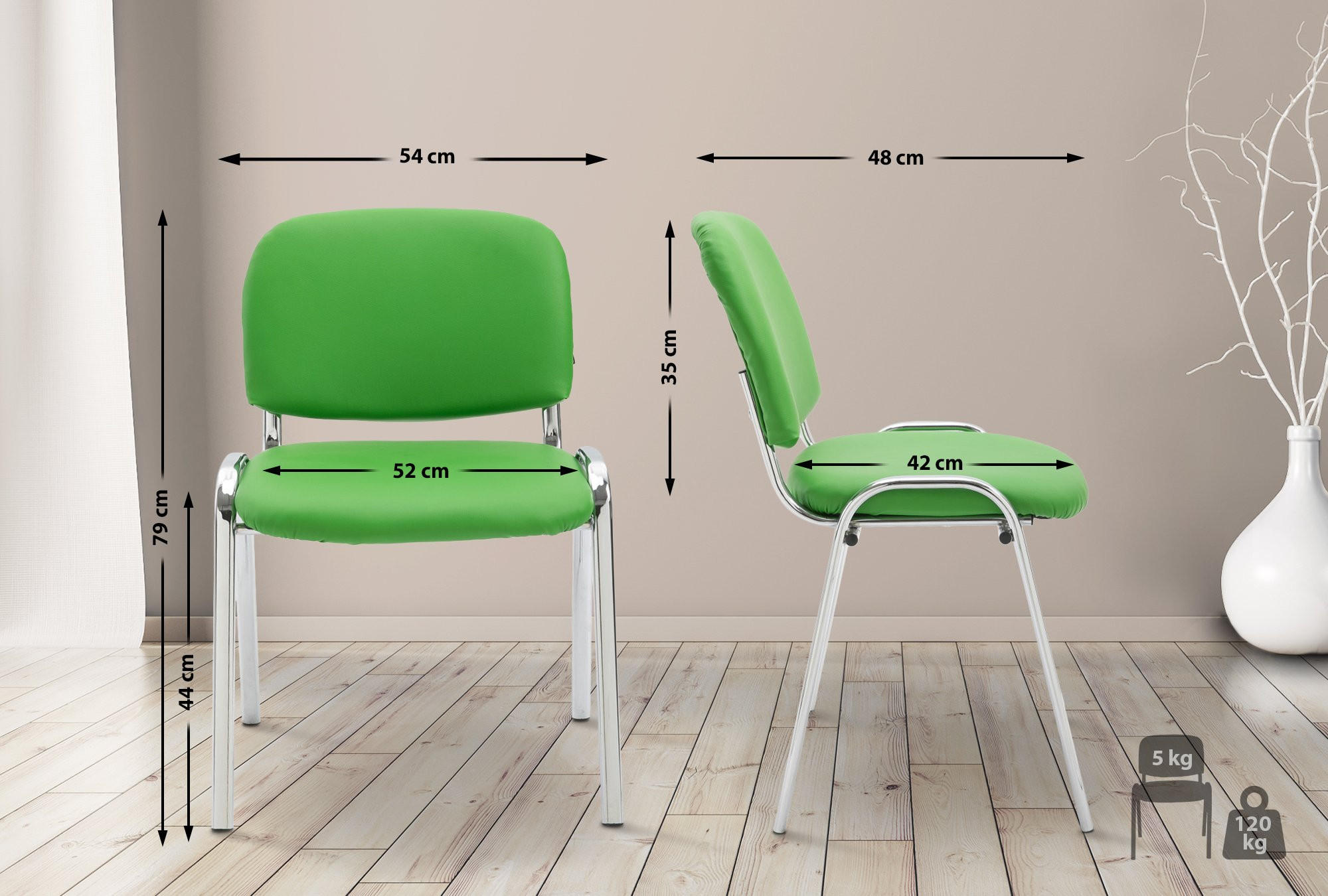 BESUCHERSTUHL Lederlook grün - Chromfarben/Grün, Textil/Metall (54/79/48cm) - CLP