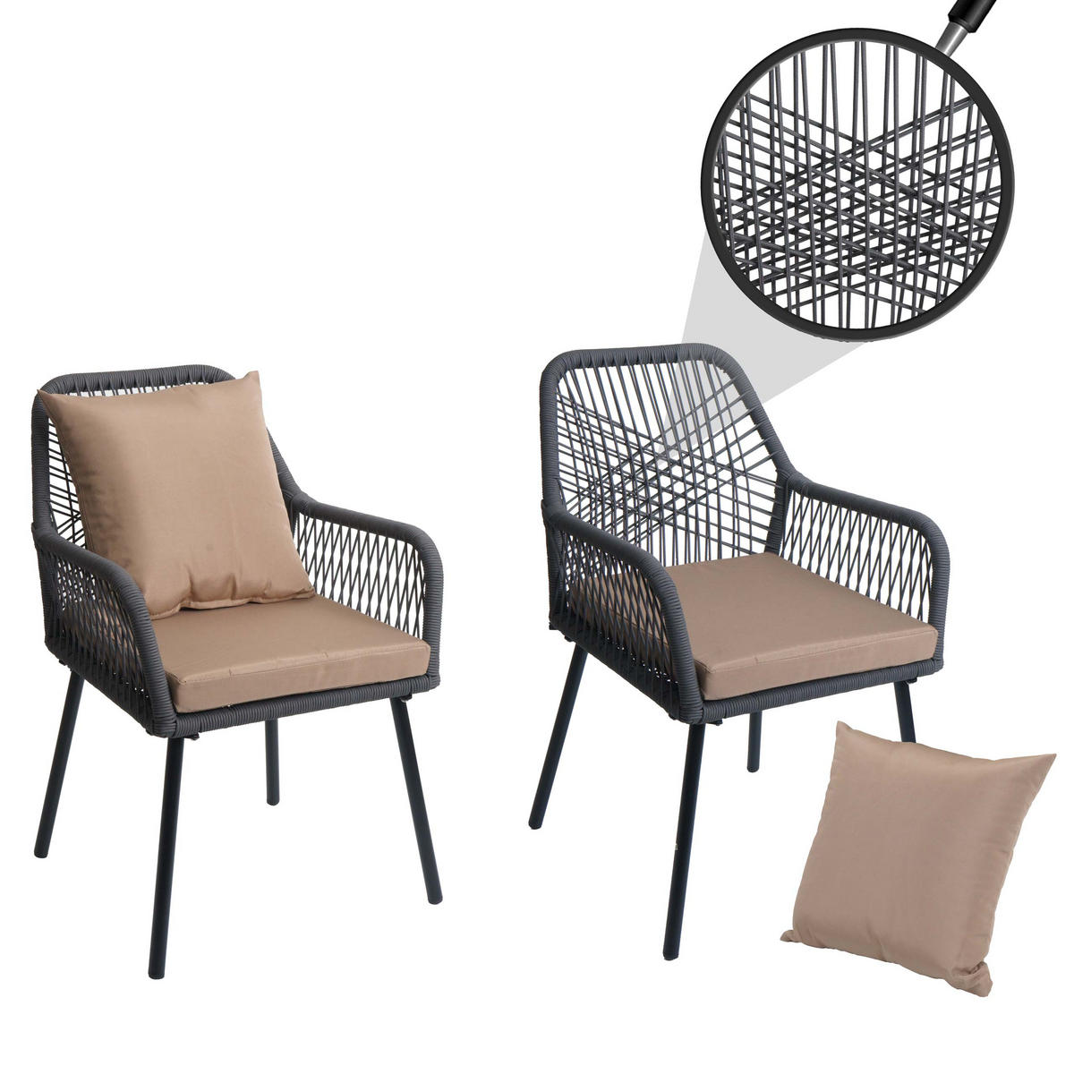 GARTENSTUHL Anthrazit, Taupe - Taupe/Anthrazit, Textil (54/81/62cm) - MCW