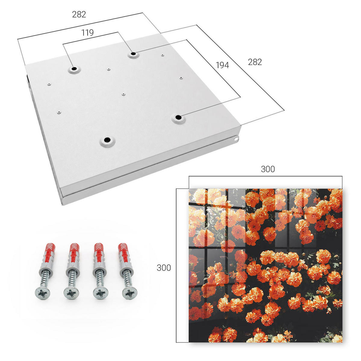 SCHLÜSSELBOX Weiß 30x30 cm – Türöffnung nach rechts - Blühende Fülle - Orange, Metall (30/30/5cm) - TULUP