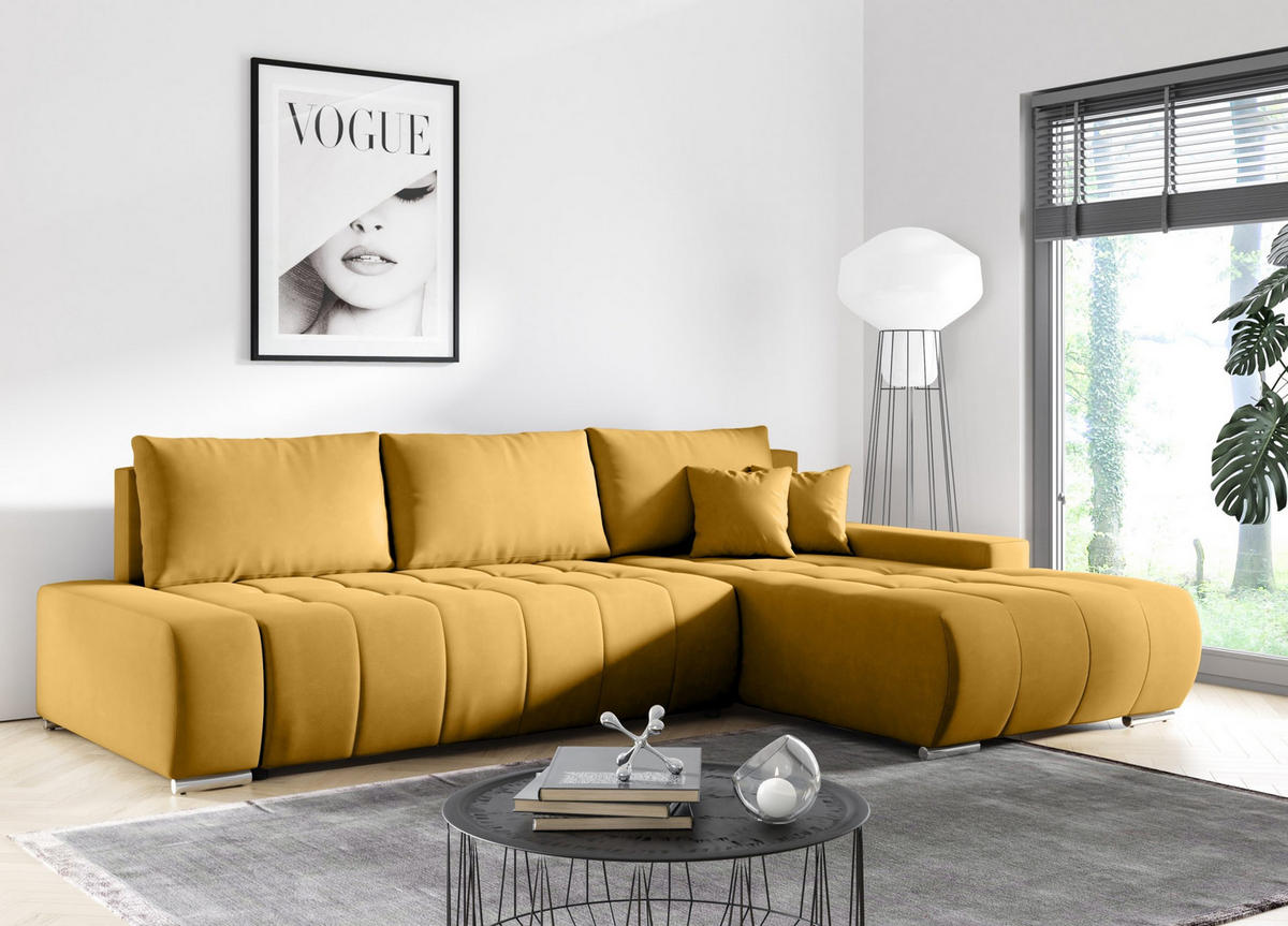 ECKSOFA mit Schlaffunktion Dhaka L, Honig - Honig, Textil (185/265cm) - Fedve