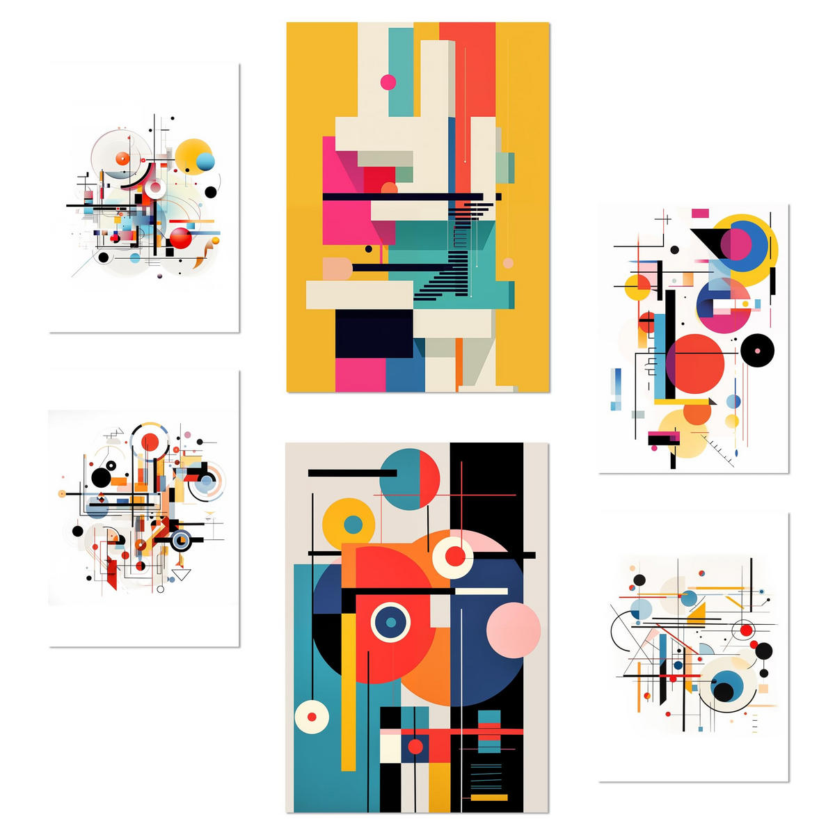 POSTER Set Mit 6 Bauhaus Rotblau Gelb A3 & A4 Rahmenlos - Klar, Papier (29/3cm) - Nacnic