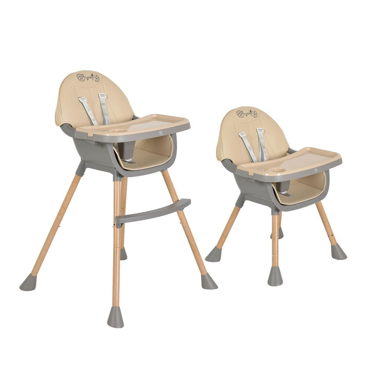 HOCHSTUHL Biscotti 2 in 1 beige Kinderstuhl Anti-Rutsch-Füße Doppeltablett - Beige, Kunststoff (64/94/64cm) - Moni