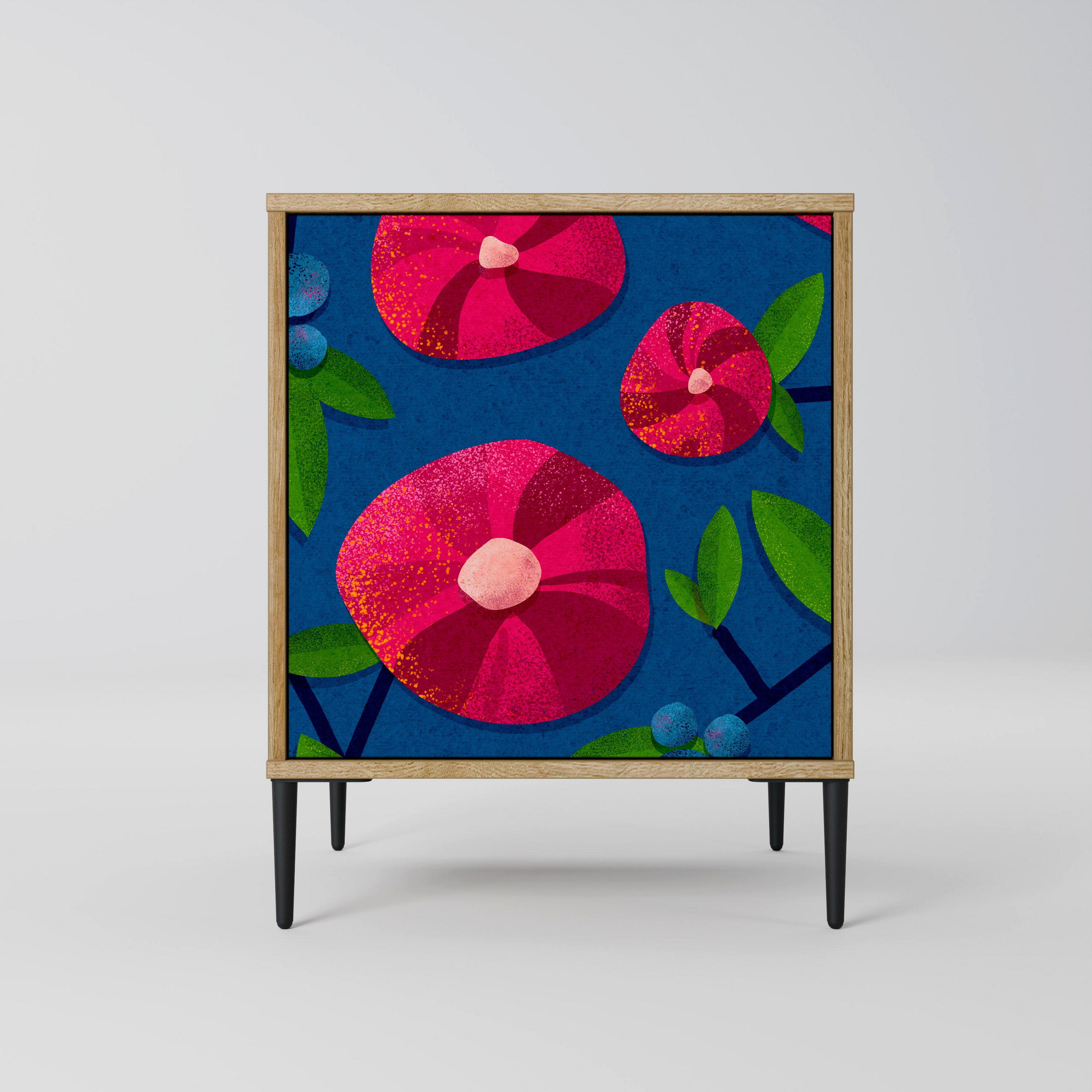 SIDEBOARD SPRING THOUGHTS, Eichefarben, 57,5x42x72,5 cm, Schwarze Metallfüße - Eichefarben/Multicolor, Holzwerkstoff/Metall (57.5/72.5/42cm) - SpaceRebels