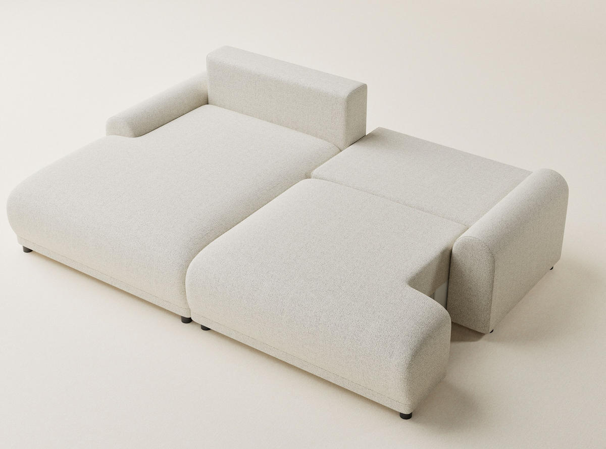 ECKSOFA MIT SCHLAFFUNKTION Tallin Creme Webstoff - Links Seite - Creme/Schwarz, Holz/Holzwerkstoff (145/240cm) - Maison de Reve