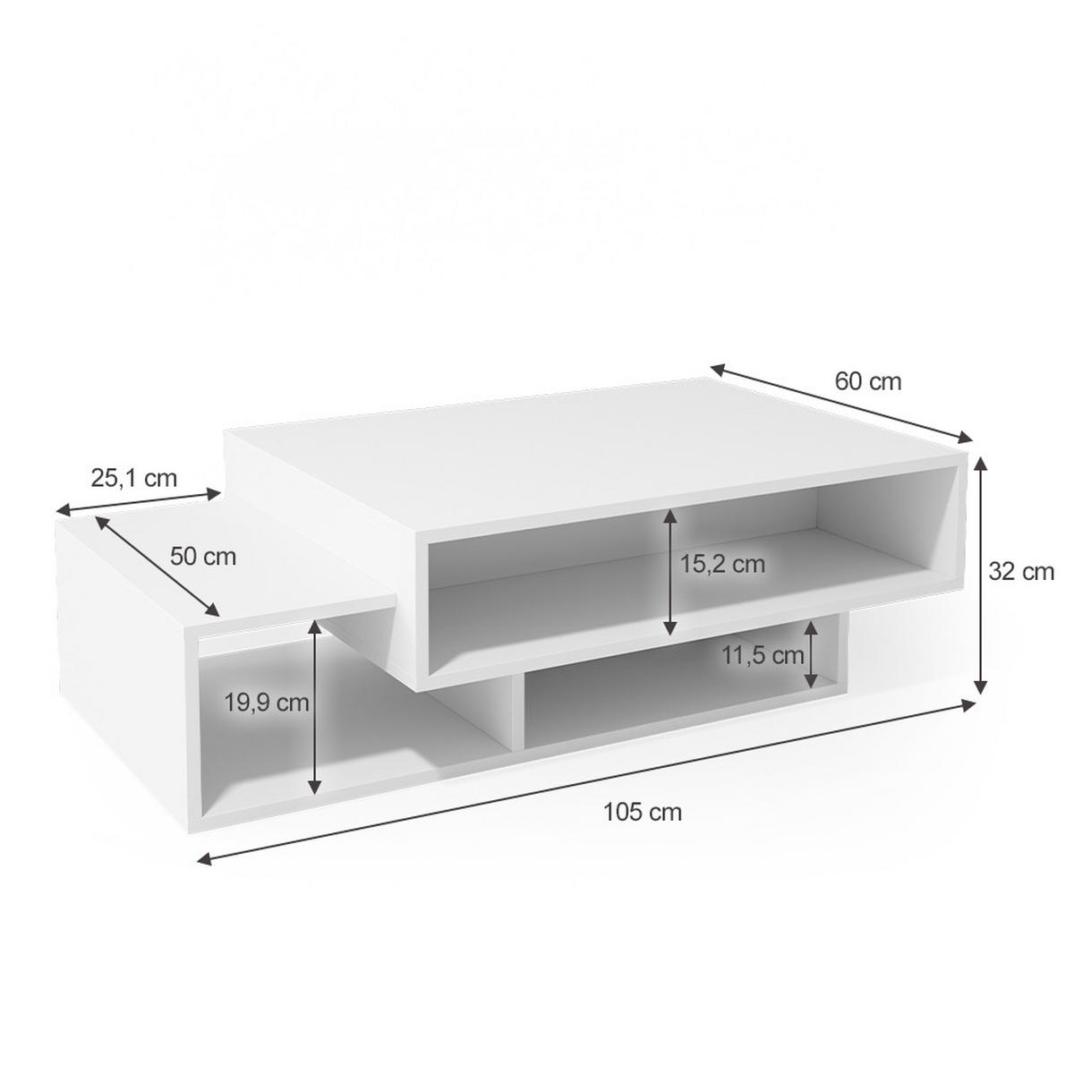 COUCHTISCH Bari Weiß 105 x 60 cm - Weiß, Holzwerkstoff (60/105/32cm) - Vicco