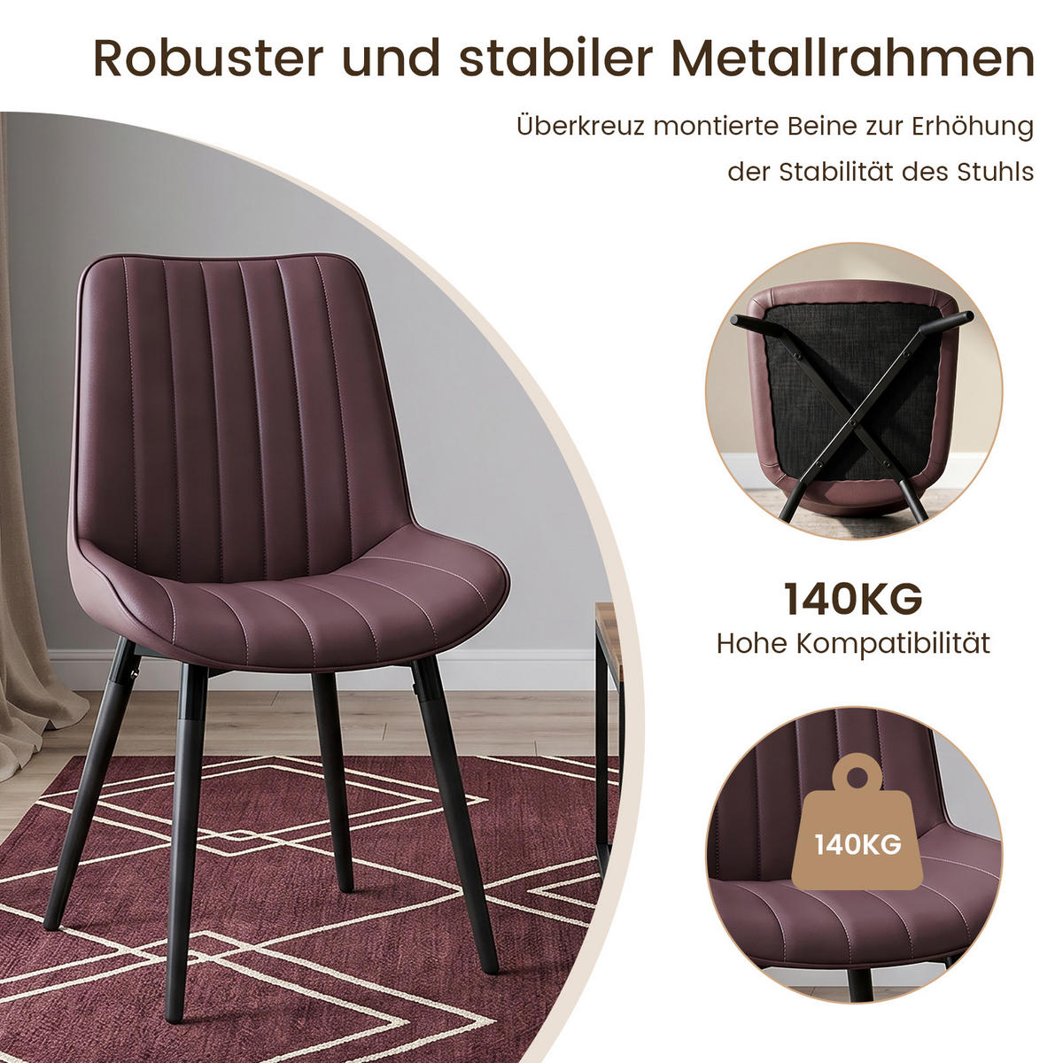 STUHL-SET 6 Stück aus Kunstleder in Modernem Stil-YZ1 - Dunkelbraun, Textil (53/88/62.5cm) - HOMAVO