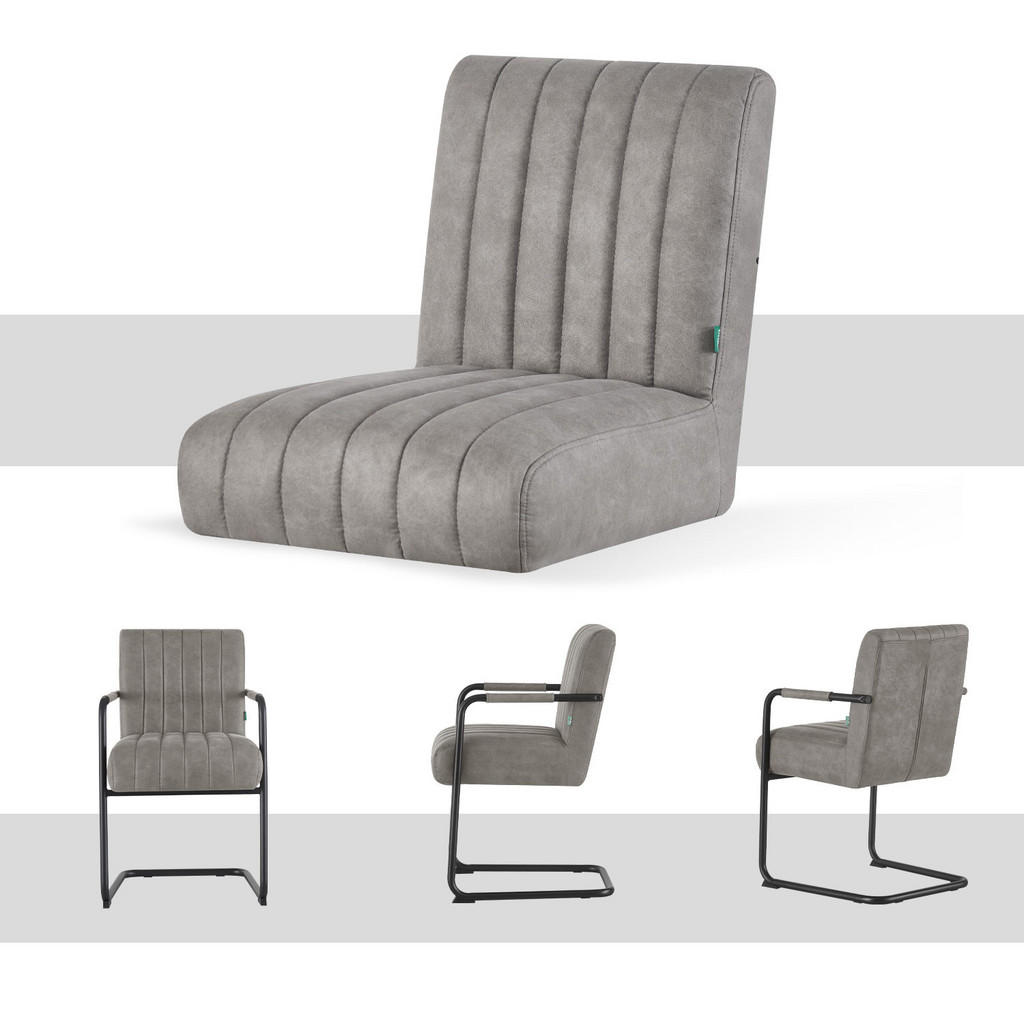 Thumbnail - Dubi Möbel Schwingstuhl, Grau, Textil, 53x87x62 cm, Oeko-Tex® Standard 100, Esszimmer, Stühle, Esszimmerstühle, Vierfußs...