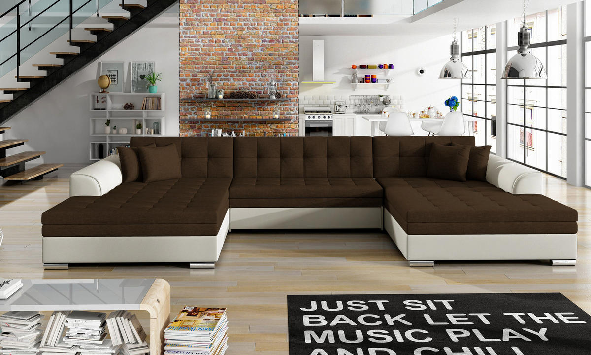 WOHNLANDSCHAFT VENTO U-Form – Großzügiges Ecksofa mit Schlaffunktion & Kissen 359 cm - Braun, Kunststoff (359/78/165cm) - Wohnideebilder