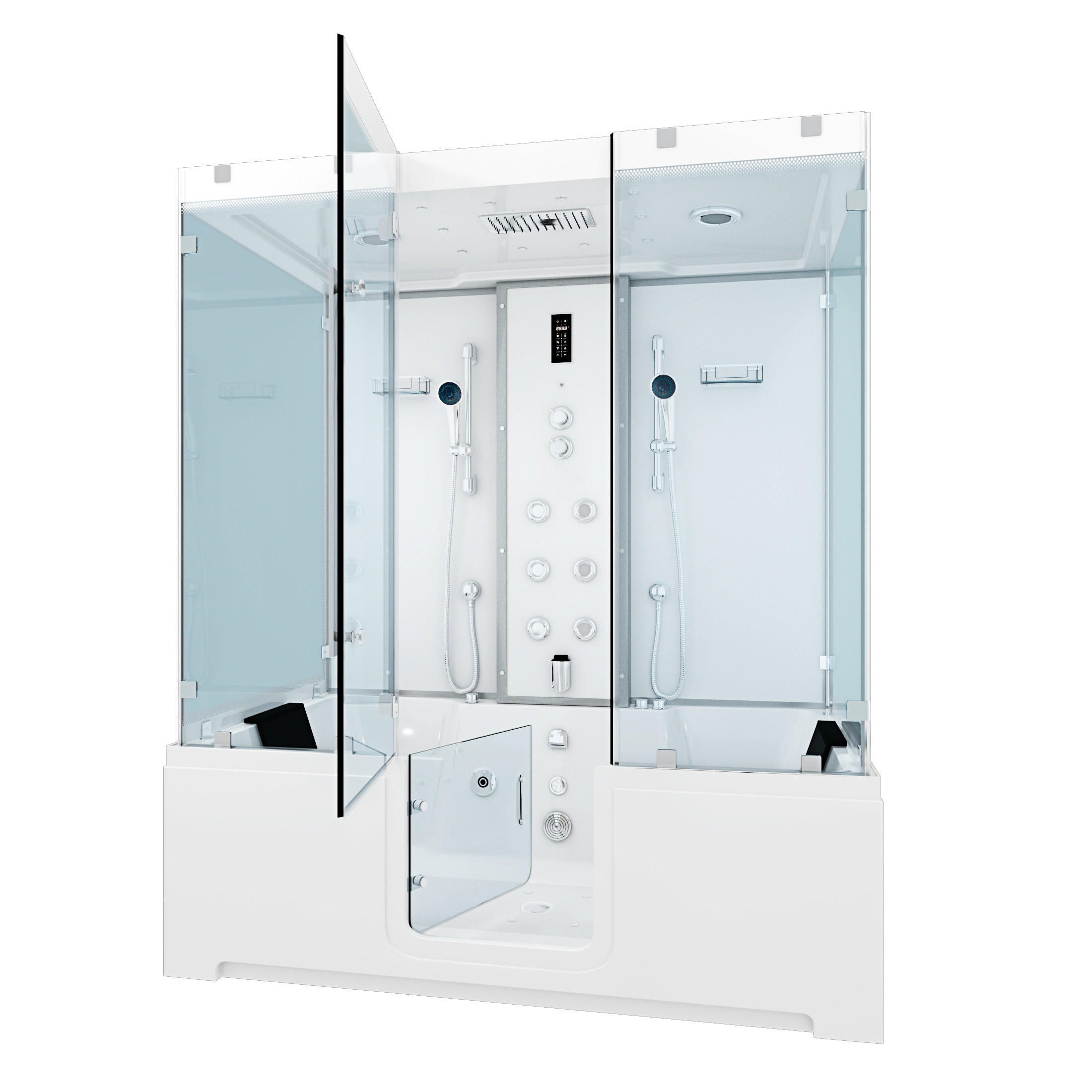 BADEWANNE Dusche K88-WS-EH-B-SC-EA Duschtempel - Weiß, Glas/Kunststoff (100/228/180cm) - AcquaVapore by Sandra Jentho