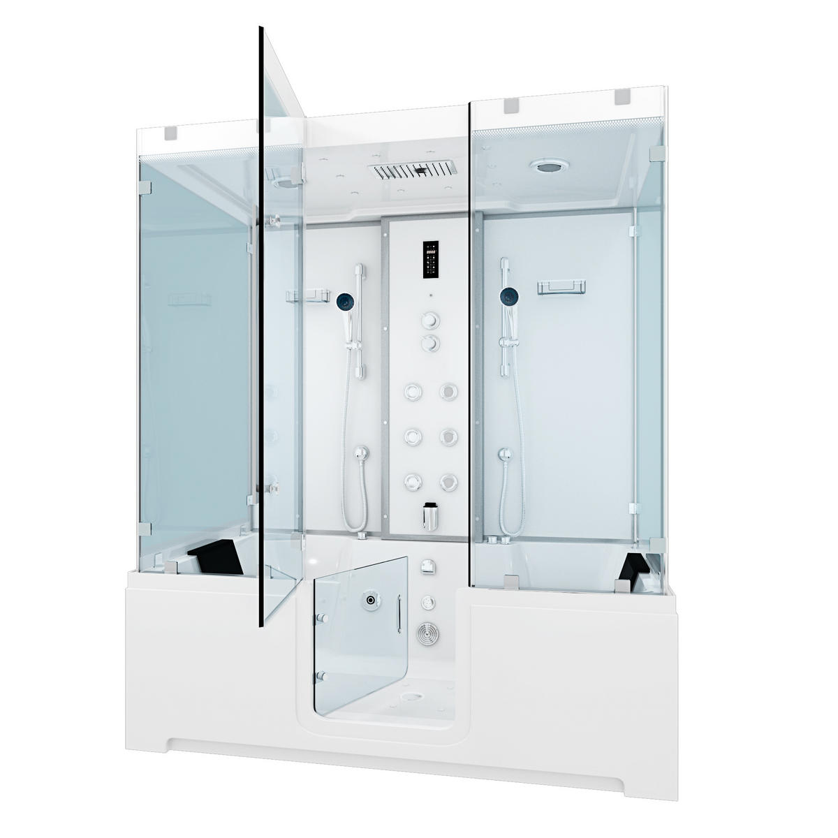 BADEWANNE Dusche K88-WS-EH-B-SC-EA Duschtempel - Weiß, Glas/Kunststoff (100/228/180cm) - AcquaVapore by Sandra Jentho