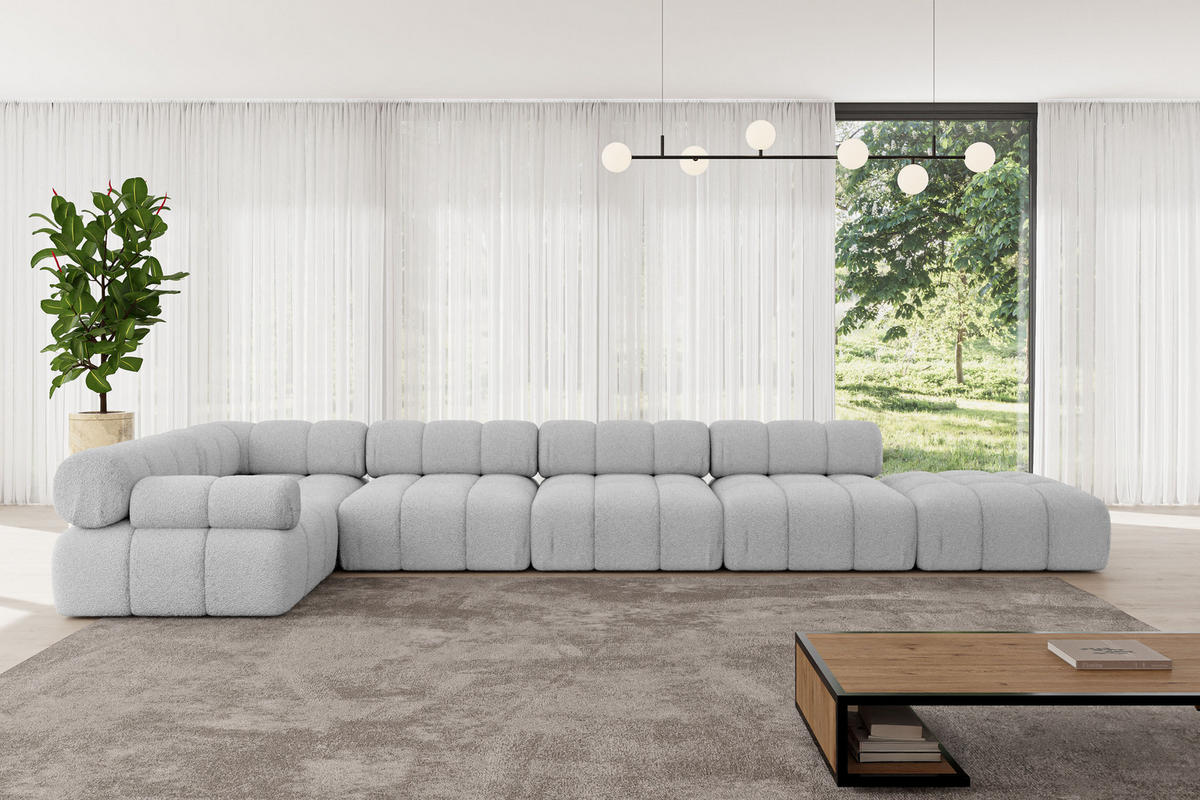 ECKSOFA modulares Sofa Felto-L3 - 475x190x70 cm Hellgrau Bouclé - Hellgrau, Holzwerkstoff/Textil (475/190cm) - ALTDECOR